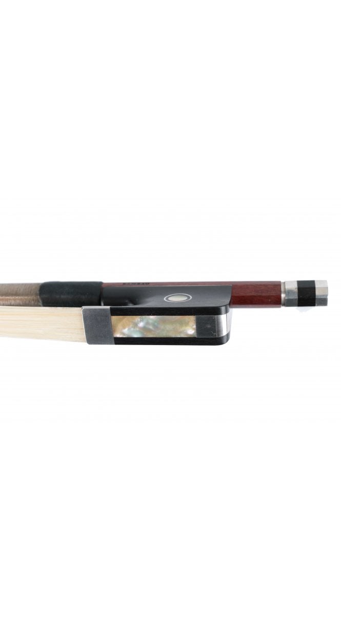 Cello bow by John Clutterbuck, stamped Rameau, silver mounted